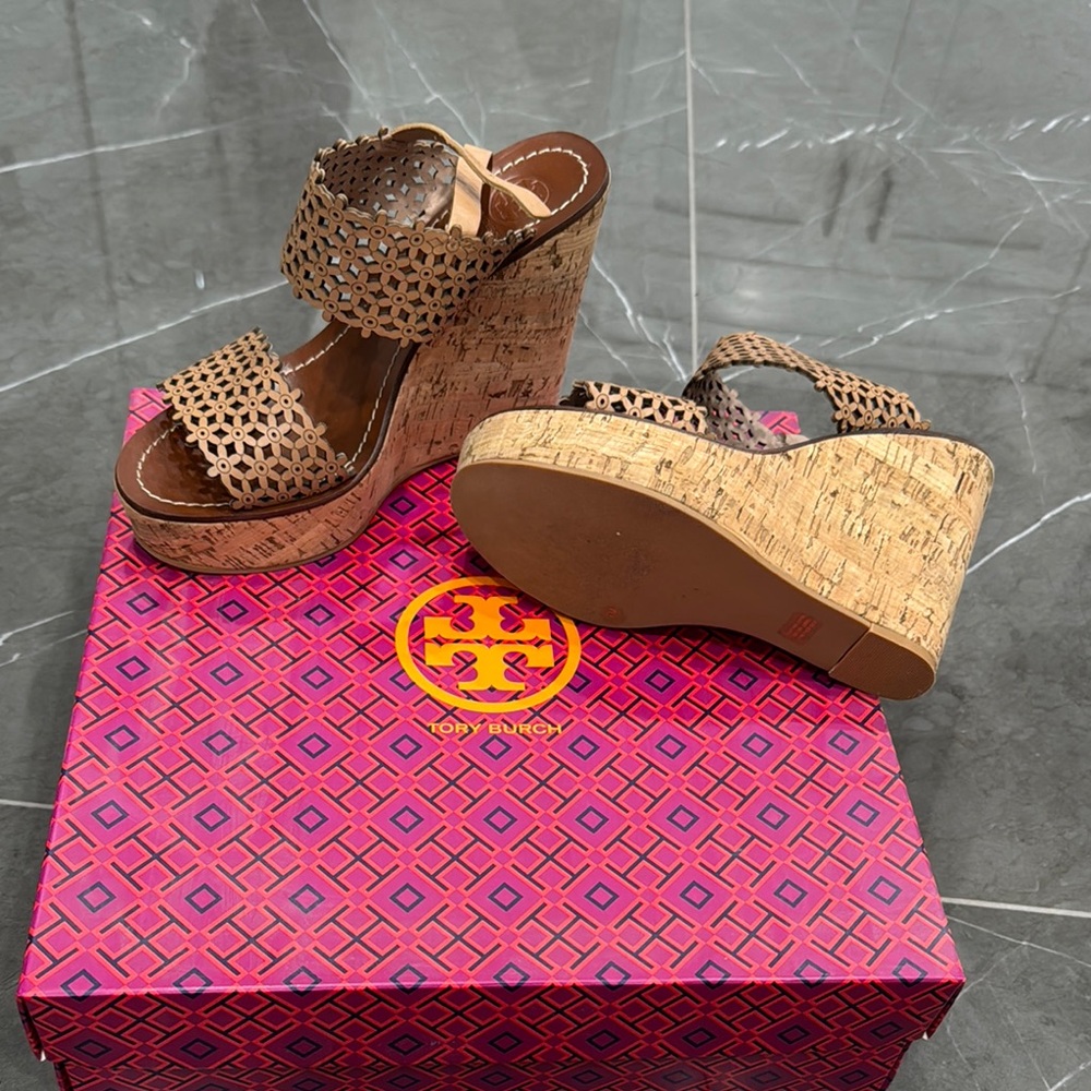 Tory Burch nude wedges hardly worn